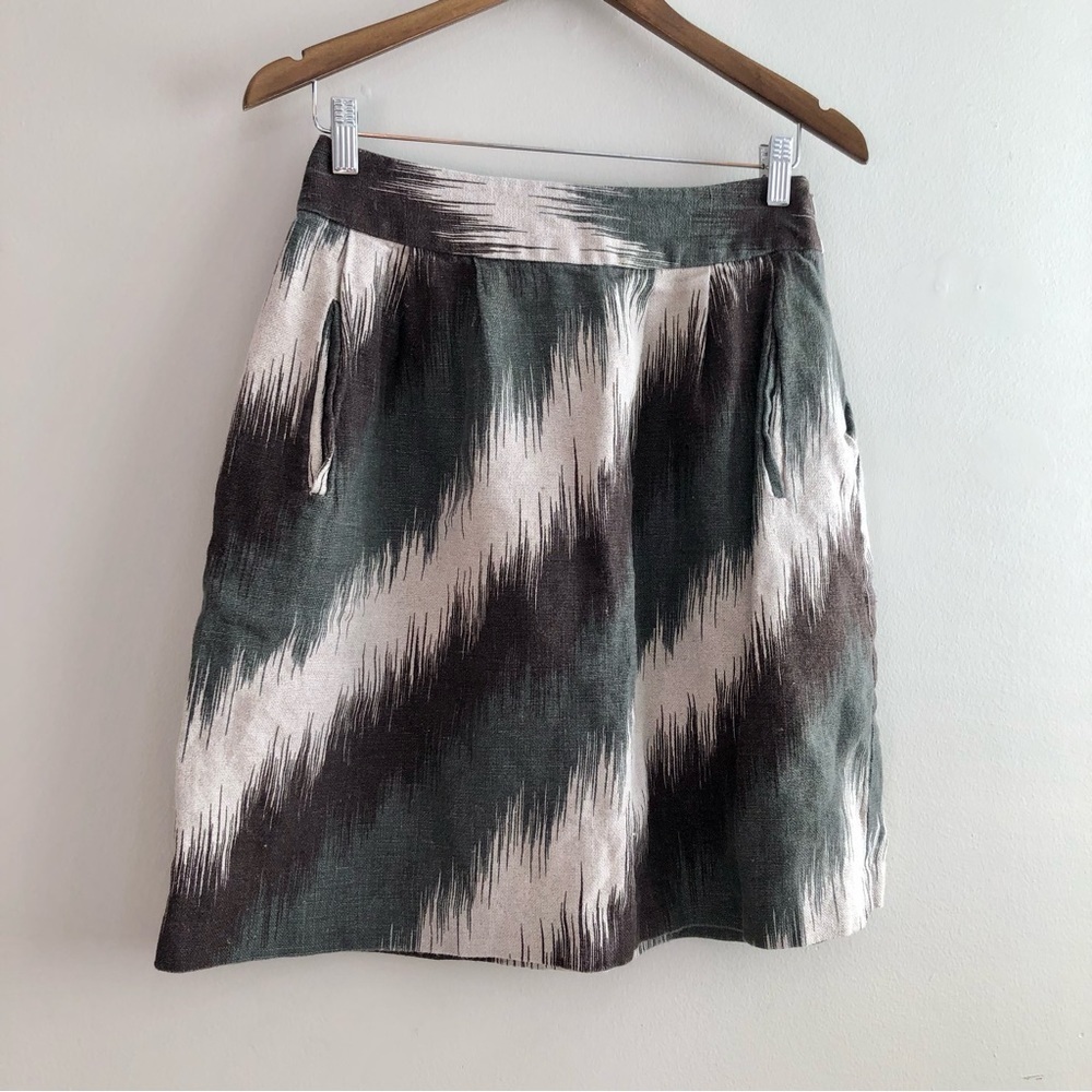 Michael Kors 100% Linen Striped High Rise Waist Flowy Fit Mini Skirt Green